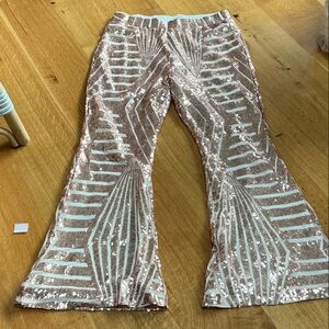 Sequin Flare Pants with Geometric Pattern
